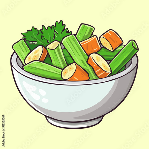 Bowl of chopped carrots and celery for healthy organic snack and fresh vegetable meal preparation - Vector Illustration