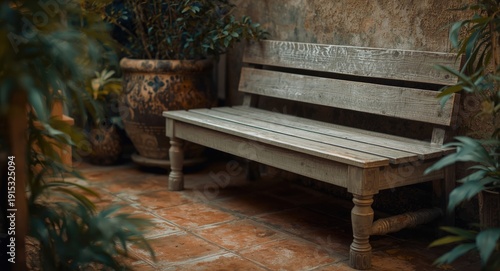 Rustic textured wooden benc...