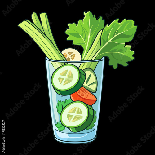 Healthy green detox drink with celery and cucumber for organic lifestyle and fresh vitamin boost - Vector Illustration