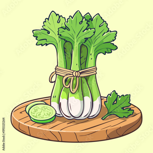 Bundle of fresh celery tied with a string for organic cooking and farm market produce - Vector Illustration