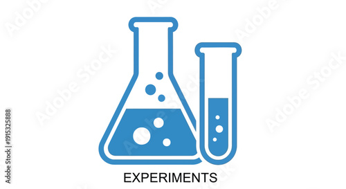 Blue laboratory glassware including a conical flask and test tube illustration