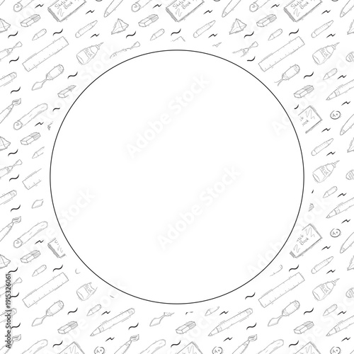 Hand drawn artist tool circle frame background