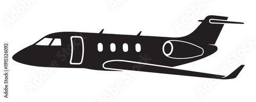 A sleek black jet airplane with a distinctive design and a single engine. Vector