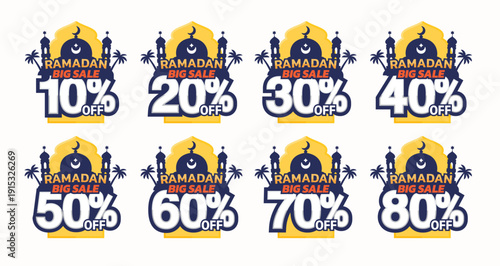 Ramadan Sale Discount Label. Islamic Sale big sale with mosque. Big Sale Emblem Label