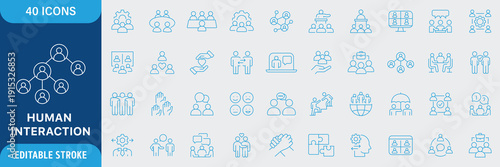 Human Interaction Icon set. group, communication, relationship, chat, meetings, socializing, connection, relationships. Editable Icon set