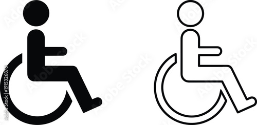 Universal Disability Access Symbol Set Featuring Black Solid and Outline Icons of a Person in a Wheelchair for Accessibility Signage and Wayfinding