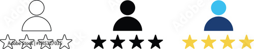 User profile rating icon with four stars, customer review profile avatar with star rating vector Illustration.