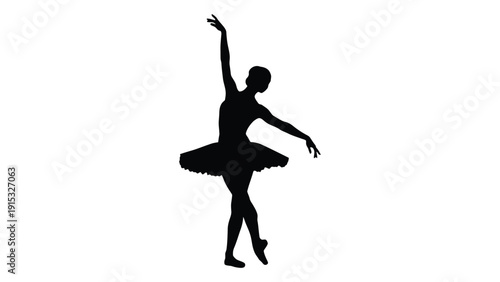 Elegant silhouette of a ballerina in mid-performance with arms gracefully extended. isolated on white background, Vector