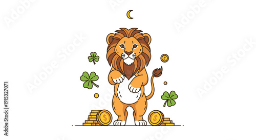 Lion with Coins and Clover for Wealth Luck Theme