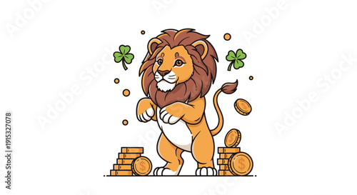Lion with Treasure and Coins under luck symbols
