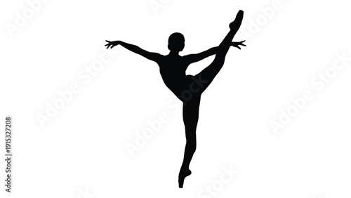 Elegant silhouette of a ballet dancer performing a grand jete leap on stage isolated on white background, Vector