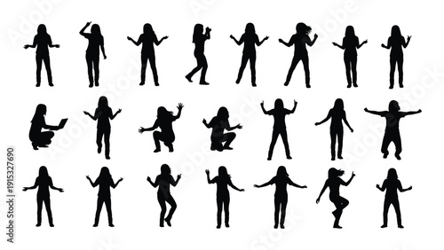 Diverse group of people dancing in various styles and poses isolated on white background, Vector