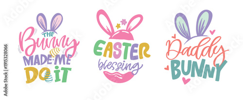 Happy Easter! Cute hand drawn doodle lettering quote about egg hunt. Lettering for t-shirt design, mug print, bag print, clothes fashion. 100% hand drawn vector image.