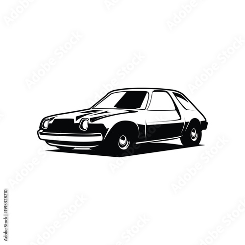AMC Pacer car. Isolated black design with side view. Best for logos, badges and emblems. Vintage car industry garage