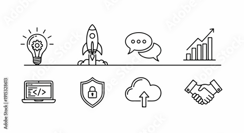 Icons representing various aspects of technology and business services Vector