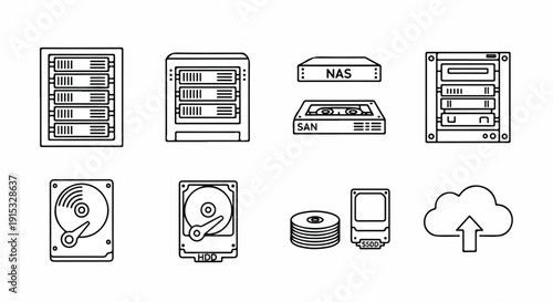 Illustration of various data storage devices and cloud storage Vector