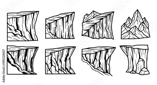 A variety of geometric shapes and forms depicted in black and white line drawings Vector