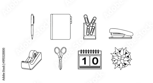 Assorted office supplies and tools for productivity and organization Vector