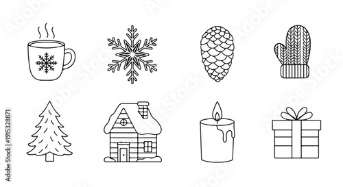 Winter-themed illustrations featuring cozy and festive elements Vector