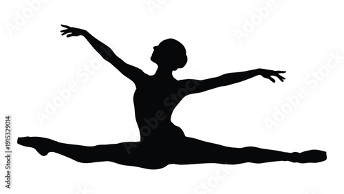 A silhouette of a ballerina performing a grand jete leap with arms extended. isolated on white background, Vector