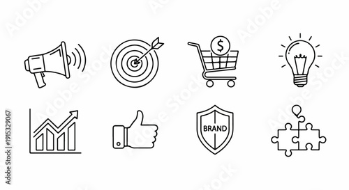 Icons representing various aspects of business and marketing strategies Vector