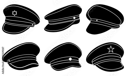 Collection of Military Hats Illustrated in Various Angles and Designs