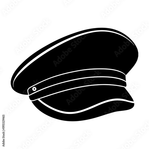 Silhouette illustration of a cap viewed from the side showcasing its design and details