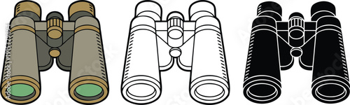 Binocular silhouette & Outline and illustration set isolated on transparent background