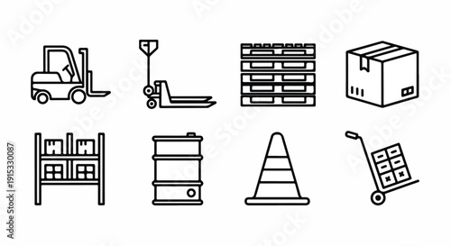 Warehouse equipment and supplies for efficient storage and handling Vector