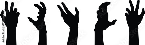 Hand Gesture Silhouette Set Zombie Horror Isolated on White Background