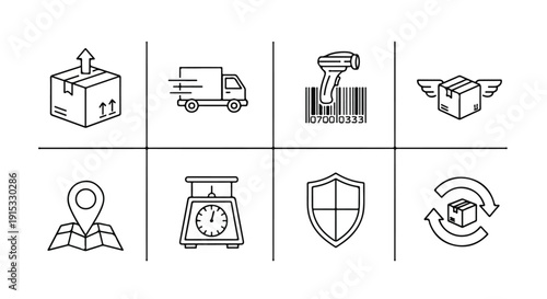 Icons representing various services and features related to logistics and shipping Vector