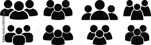 Group of People Icons Set – Teamwork, Community and Social Network Silhouette Collection Vector Illustration Isolated on White Background