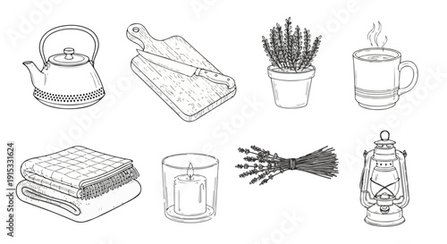 Assorted items for relaxation and self-care including books and herbs Vector