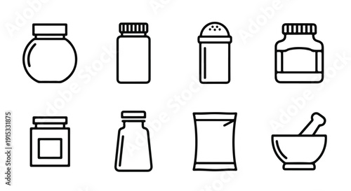A collection of various kitchen containers and utensils used for storing and preparing food Vector