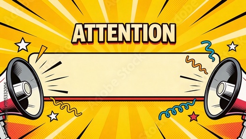 Attention Announcement Pop Art Megaphone Banner Background