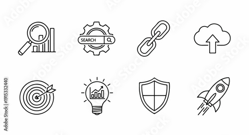 Icons representing various aspects of business and technology Vector