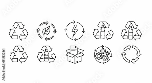 A collection of various recycling and waste management symbols and icons Vector