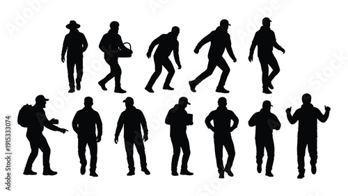 Silhouettes of people in various dynamic poses and activities isolated on white background, Vector