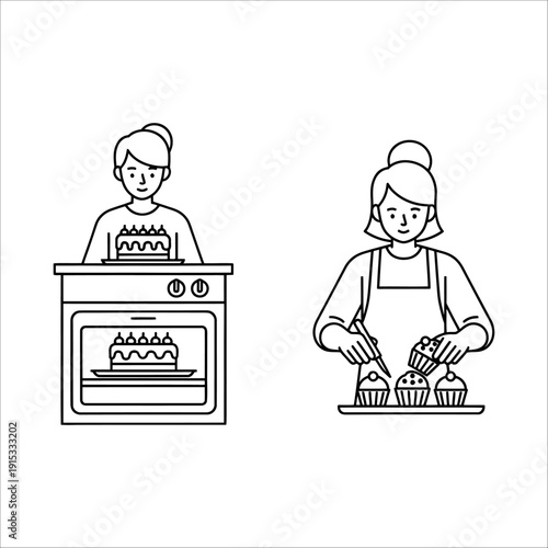 A man and woman preparing cupcakes