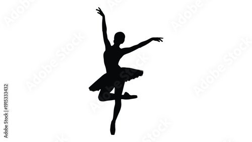 A silhouette of a ballet dancer in a graceful pose on stage isolated on white background, Vector