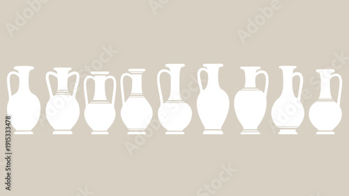 Silhouettes of various ancient greek and roman amphorae and jars arranged in a horizontal row against a neutral background.