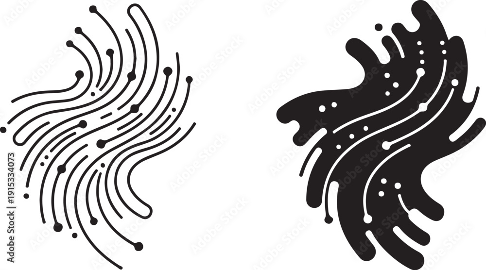 Naklejka premium Abstract digital connection concept with swirling lines and connected nodes symbolizing data flow