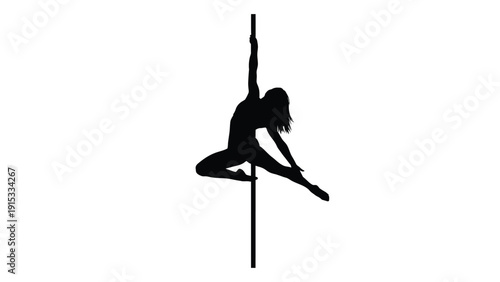 A silhouette of a person performing a pole dance with a focused and determined expression isolated on white background, Vector