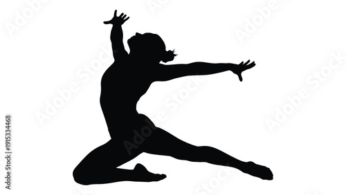 A silhouette of a person performing a dynamic yoga pose with arms extended. isolated on white background, Vector