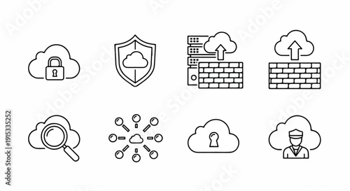Illustrations of cybersecurity concepts and network protection elements Vector