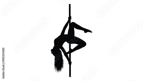 A silhouette of a person performing a pole dance with grace and strength isolated on white background, Vector