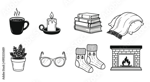 Cozy indoor activities and items for a relaxing evening at home Vector