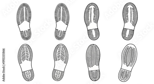 Detailed illustration of various footprints left by different types of shoes Vector