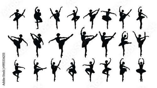 A collection of ballerinas in various poses and costumes. isolated on white background, Vector
