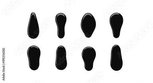 A collection of eight distinct black shoe silhouettes arranged in two rows. Vector